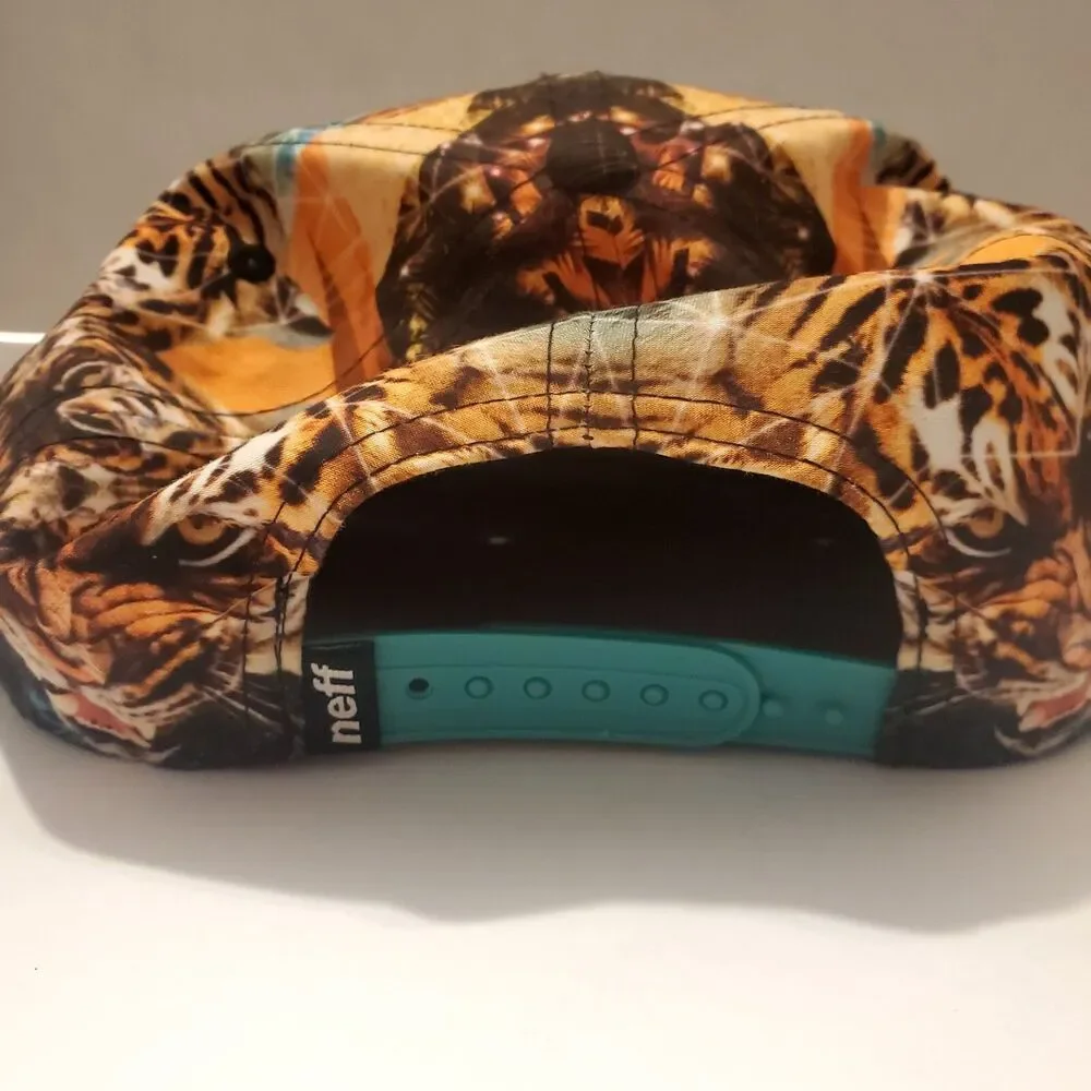 Neff Snapback Hat Tiger Run For The Hills Print Teal Brim Tropical Hat Cap
